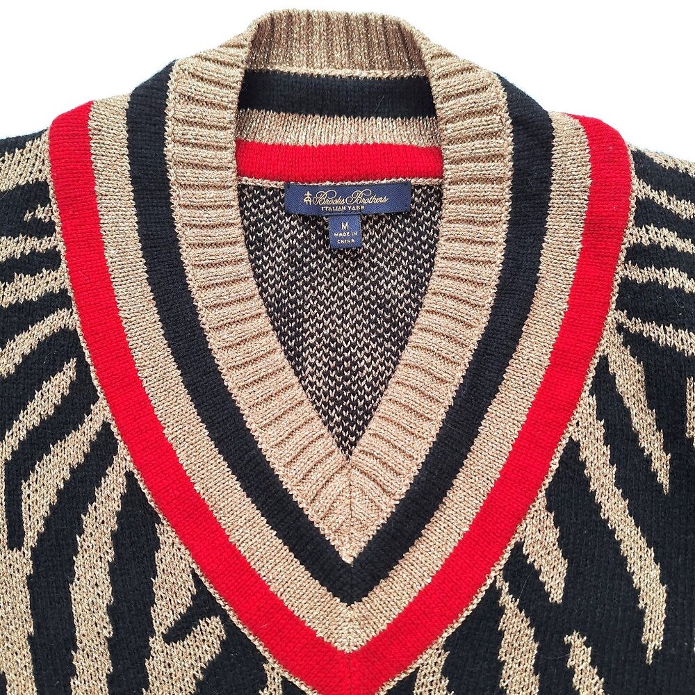 Brooks Brothers Year of the Tiger Sparkling Italian Yarn V-Neck Sweater - Picture 5 of 8